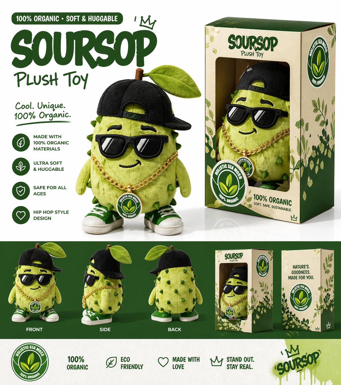 Pre-Order: Hip-Hop Soursop Plush Toy β Organic Fruit Plush w/ Logo Chain | Limited Edition