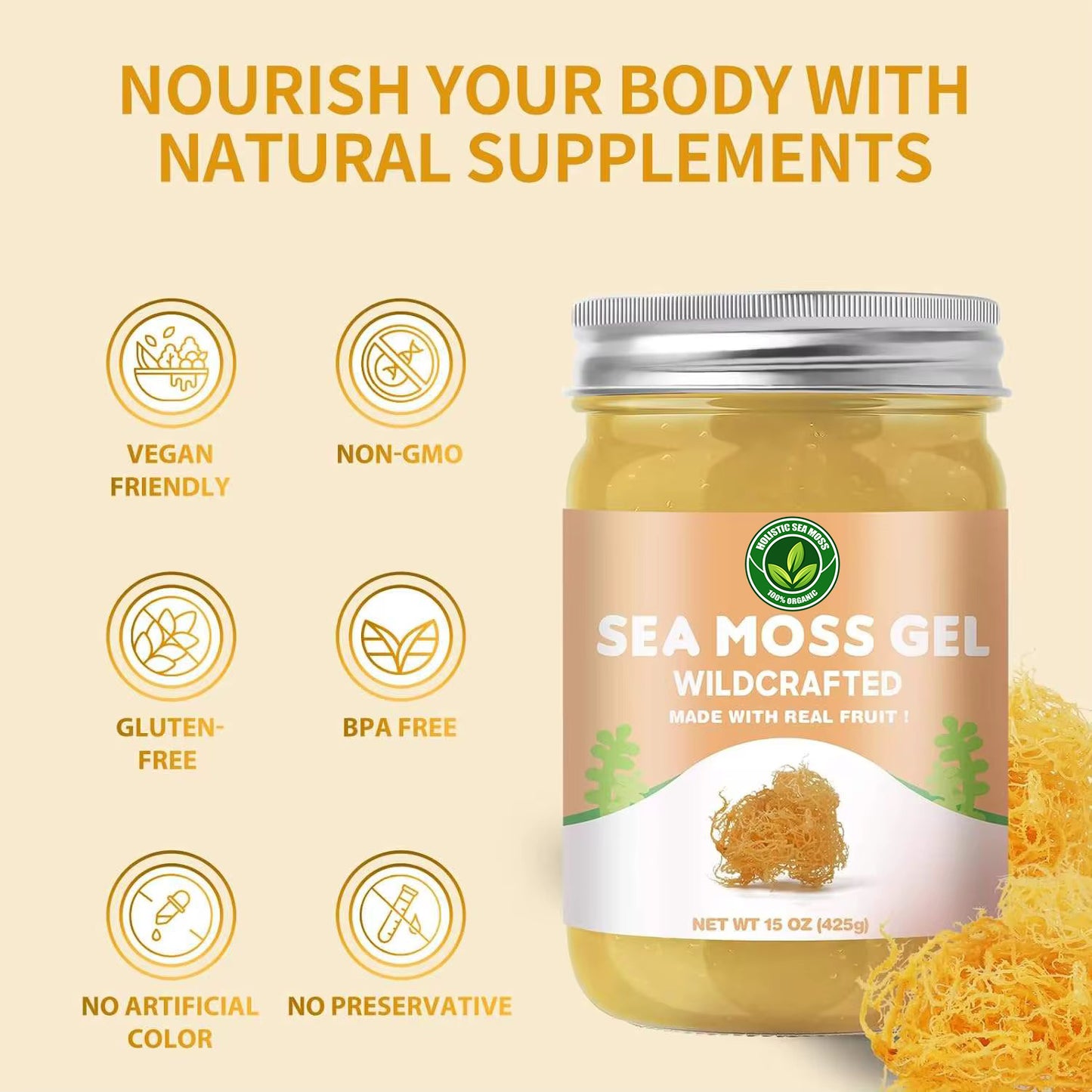 Fruit-Infused Sea Moss Gel – 16oz | Vegan Superfood with Over 92 Minerals