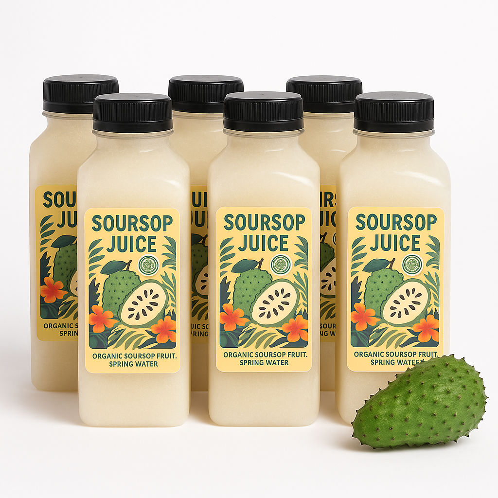 Organic Soursop Juice 16oz – Fresh Tropical Graviola Drink, Cold-Pressed with Spring Water (Single, 3-Pack, 6-Pack Options)