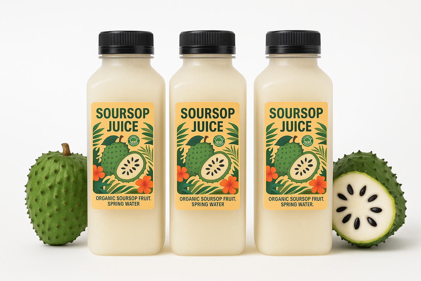 Organic Soursop Juice 16oz – Fresh Tropical Graviola Drink, Cold-Pressed with Spring Water (Single, 3-Pack, 6-Pack Options)